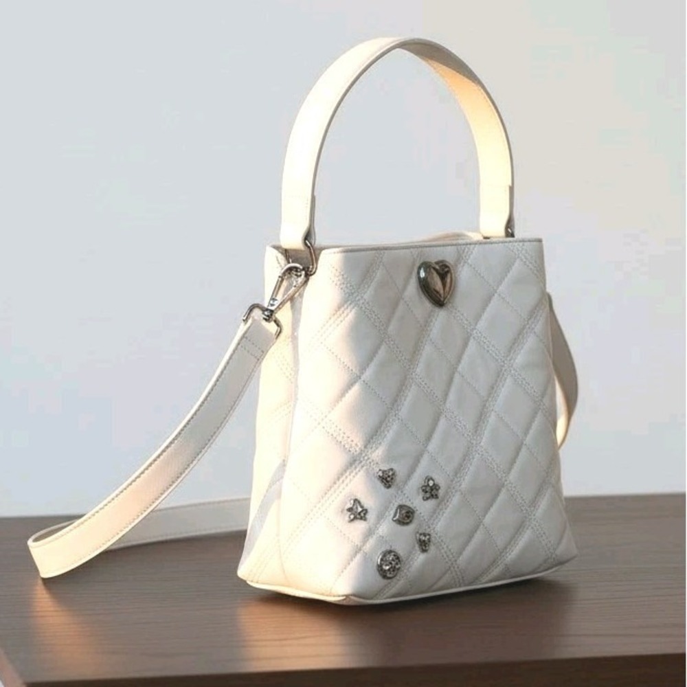 Betsey Johnson Chalk/Bone XOWALLY Quilted Tote with Crossbody Strap Purse